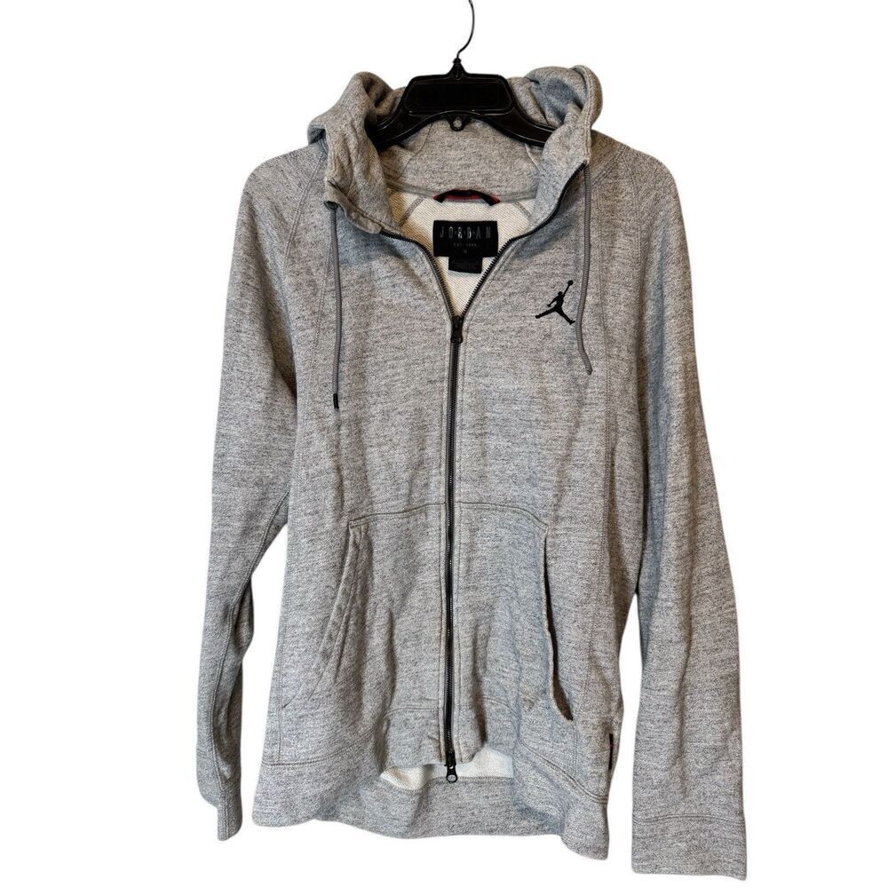 Jordan Nike Wings Fleece Hoodie Sweatshirt Gray Full Zip Size Medium